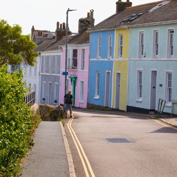 Traditional residential houses on a street in Cornwall
